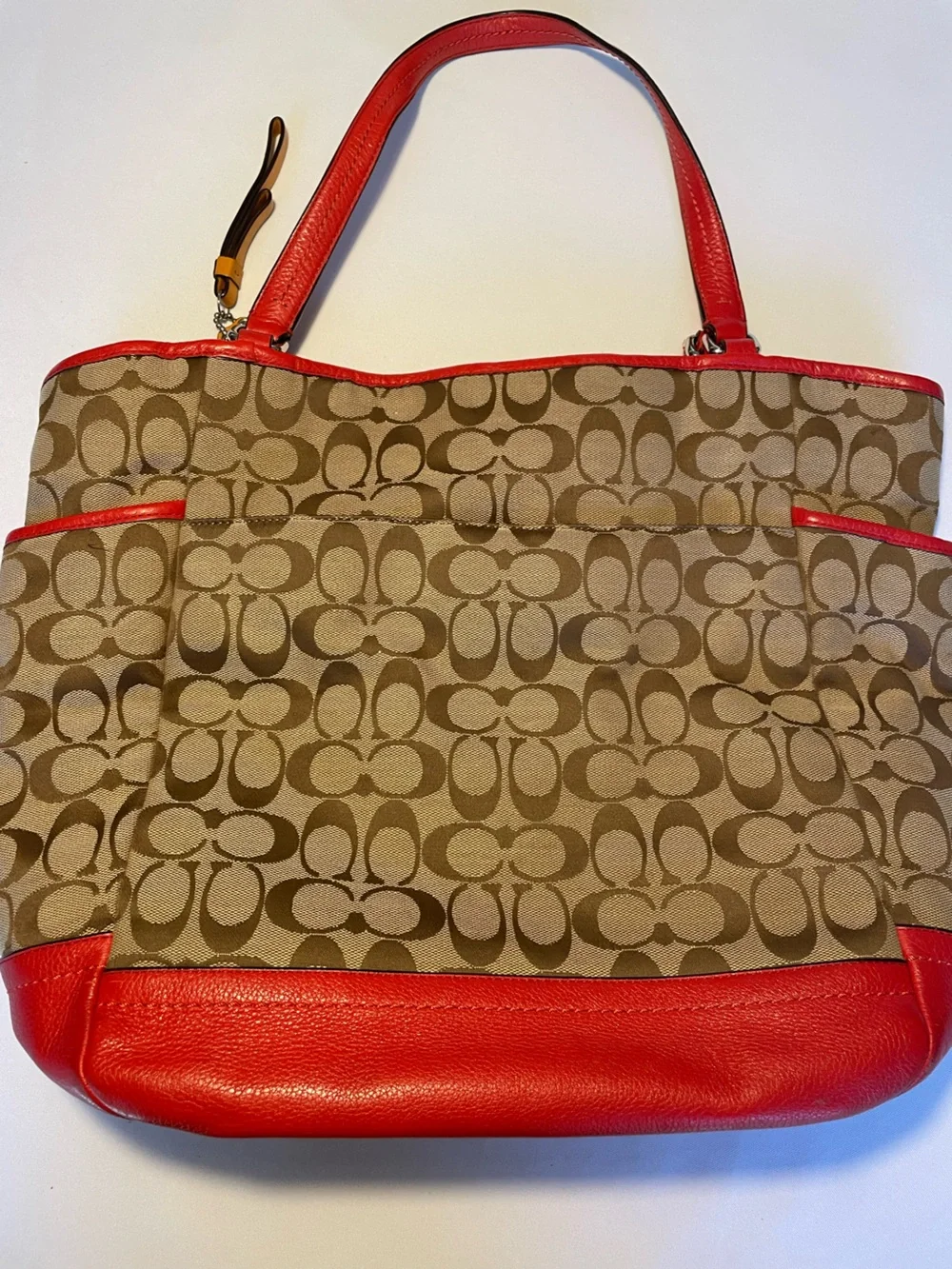 🔥 Coach Signature Jacquard Gallery Tote F23295 Red Leather Y2K